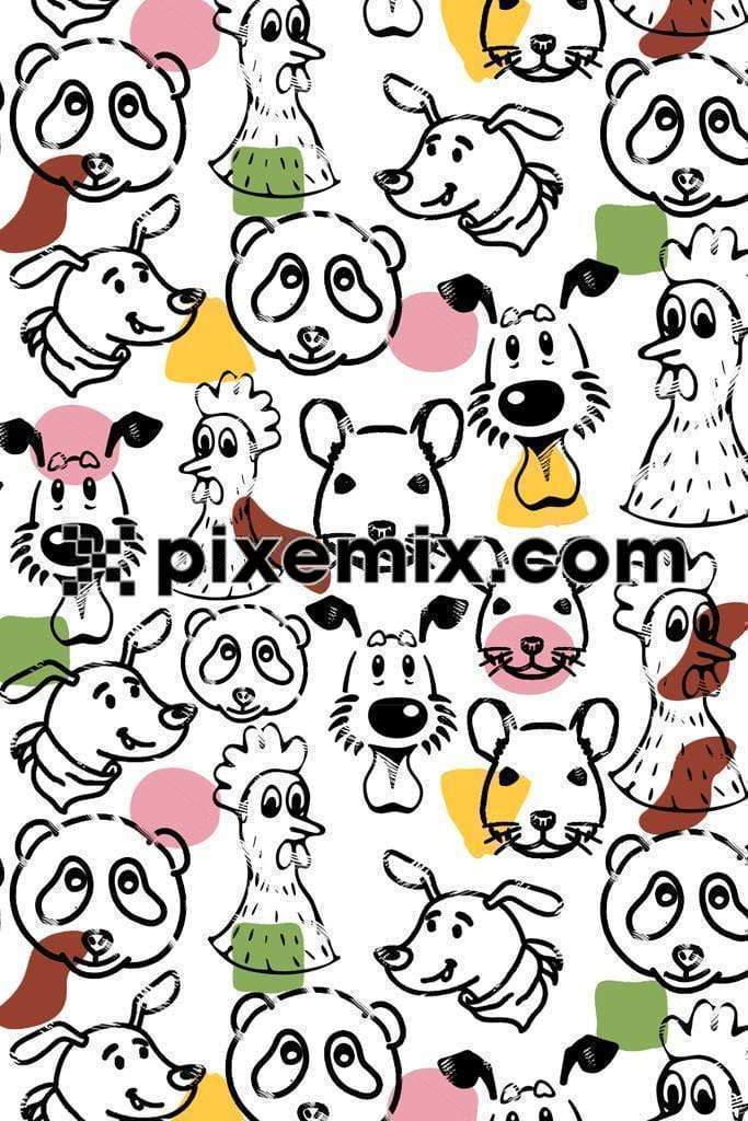 Cute doodle animal product graphic with seamless repeat pattern