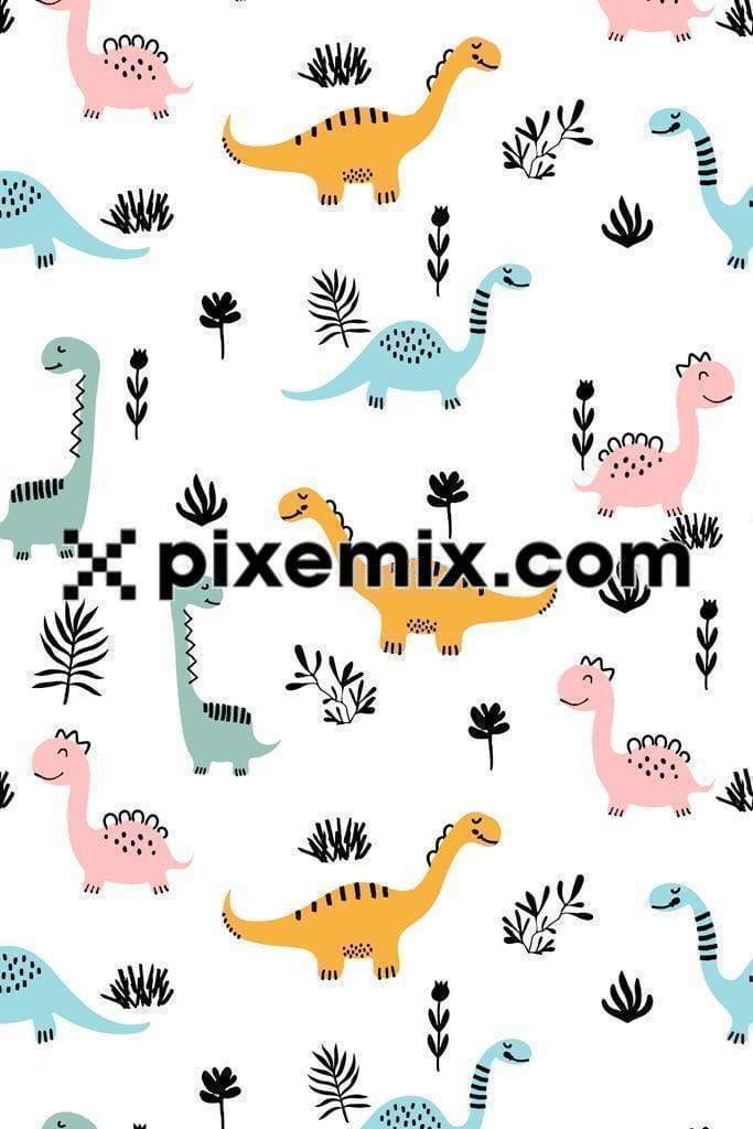 Colorful cute dino product graphic with seamless repeat pattern
