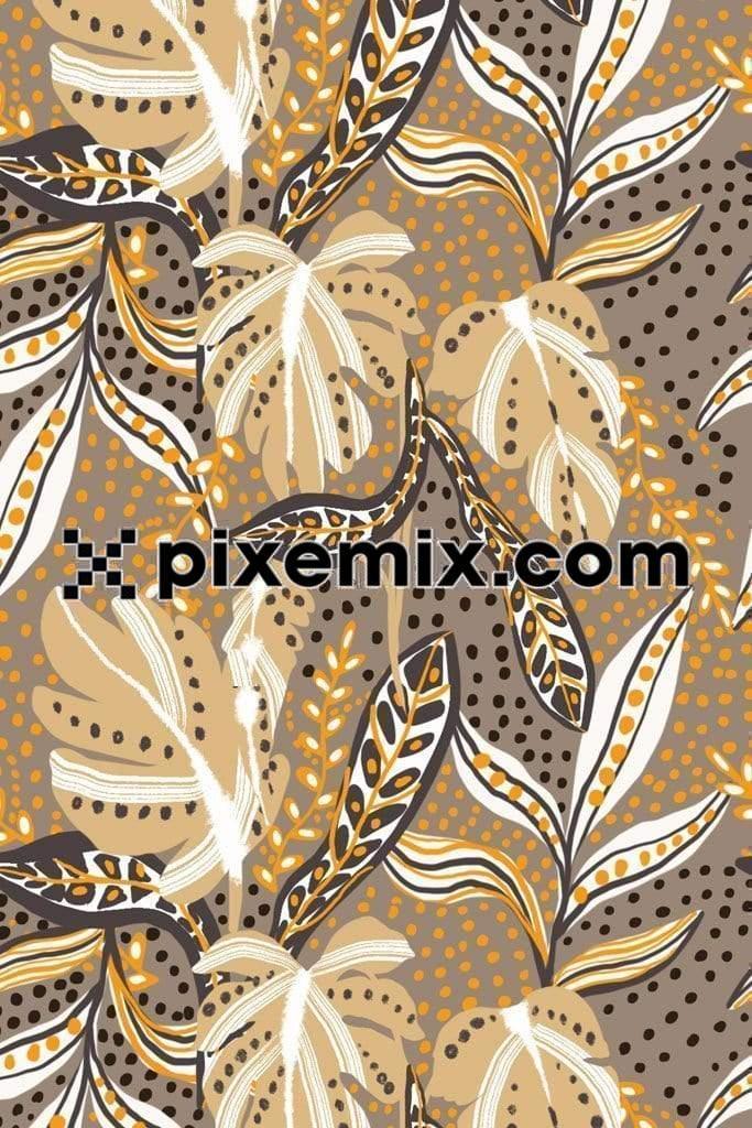 Tropical safari leaves and brush stroke product graphic with seamless repeat pattern