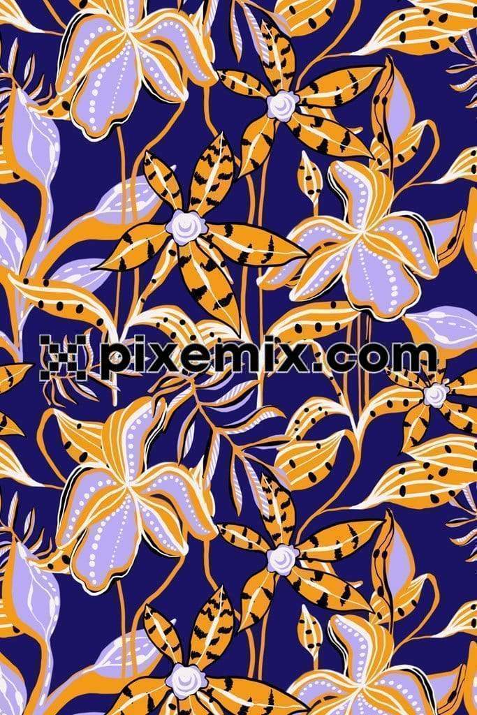 Tropical tribal florals product graphic with seamless repeat pattern