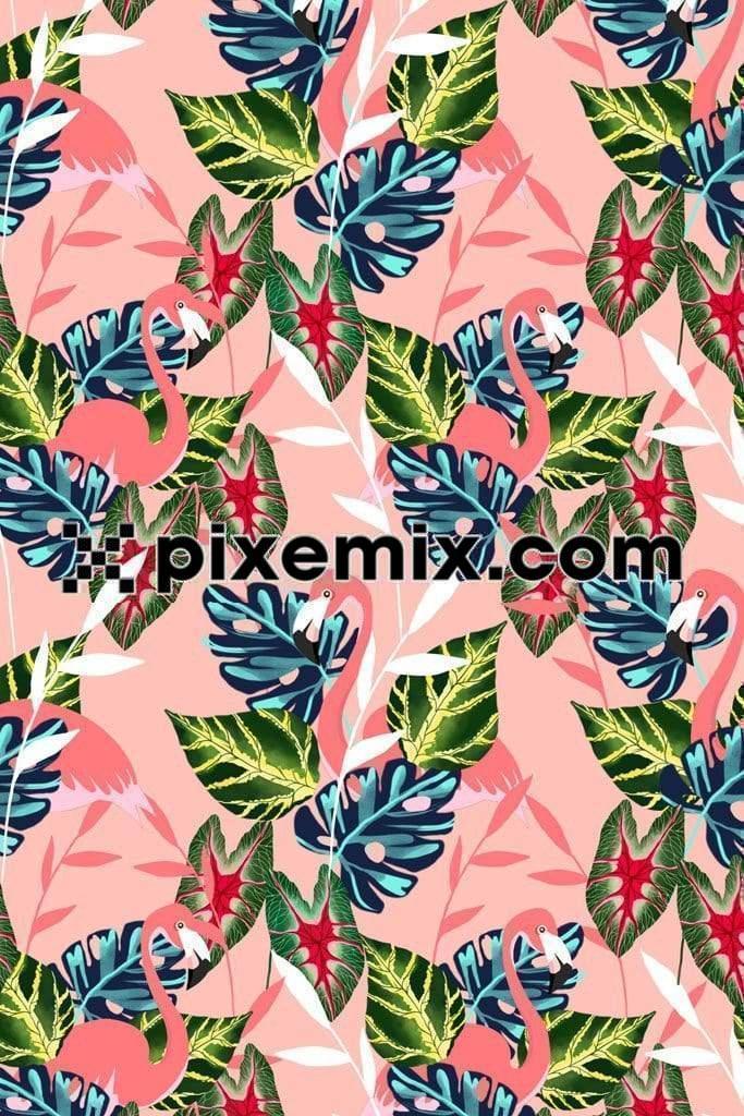 Tropical camo with flamingo product graphic with seamless repeat pattern