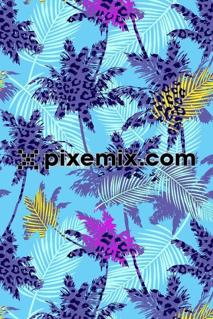 Hawaiian inspired doodle exposure plum tree product graphic with seamless repeat pattern