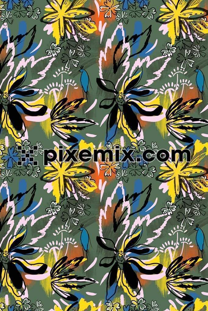 Abstract florals strokes product graphic with seamless repeat pattern
