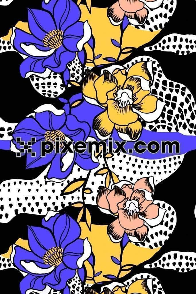 Abstract floral and dot product graphic with seamless repeat pattern