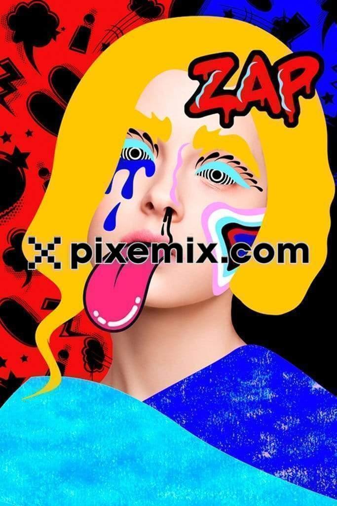 Comic pop art inspired girl face with photo-manipulation vector product graphic