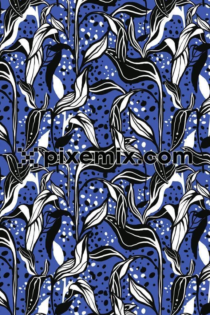 Abstract leaves & dot product graphic with seamless repeat pattern