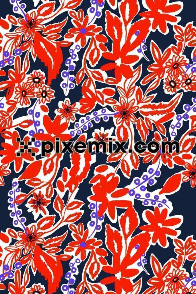 Red abstract florals product graphic with seamless repeat pattern