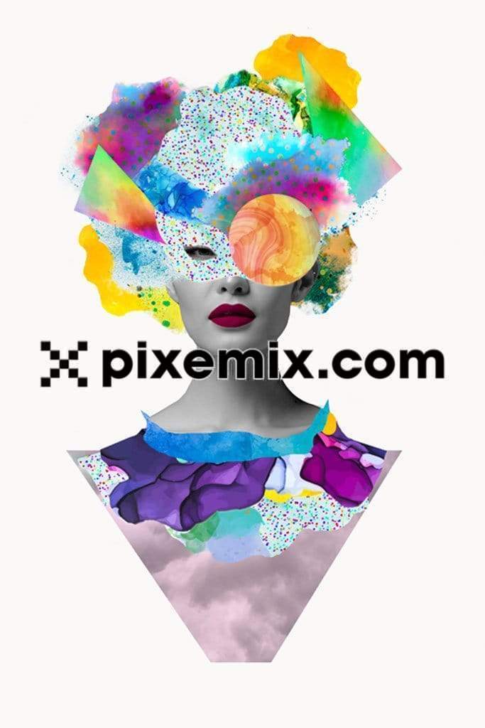 Mixed media colorful fashion product graphic