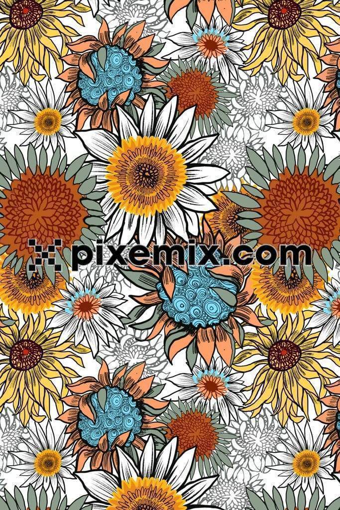 Artistic sunflower art Product graphic with seamless repeat pattern