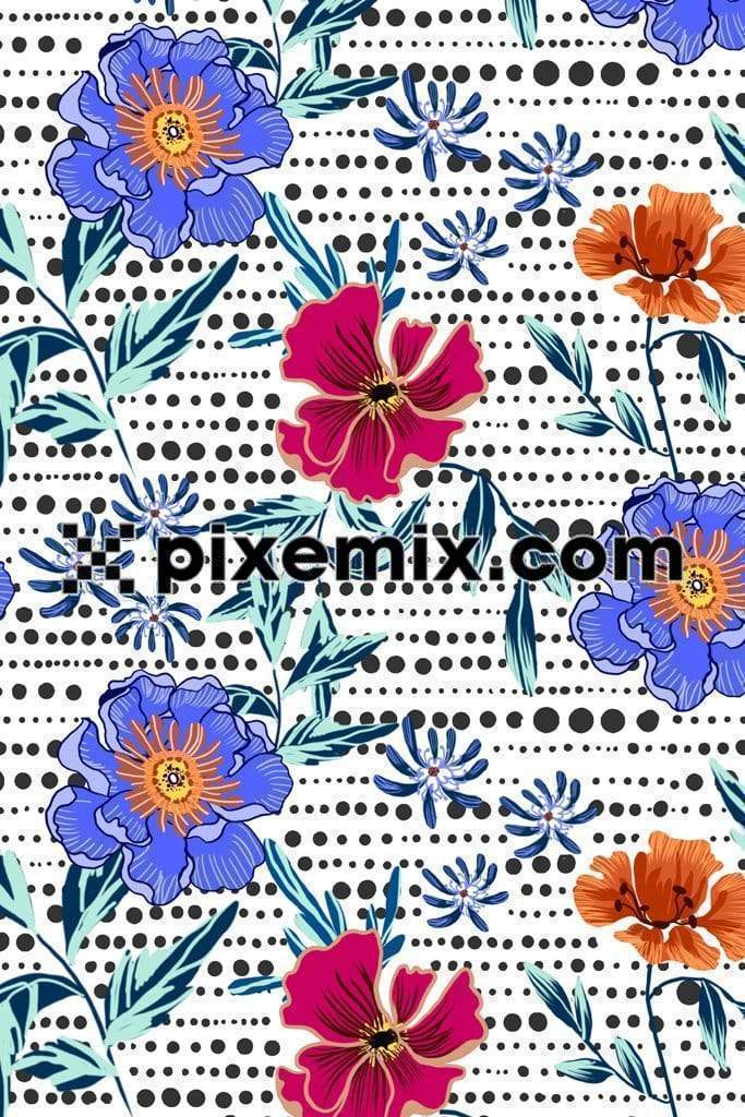 Floral art and dots Product graphic with seamless repeat pattern