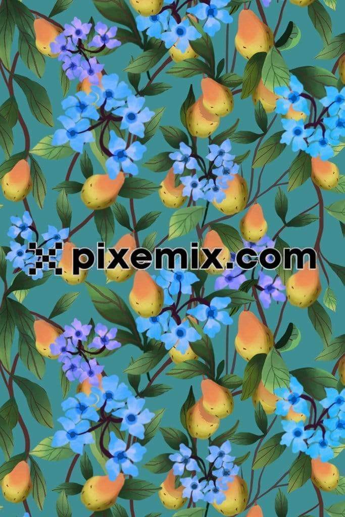 Pears and florals product graphic with seamless repeat pattern