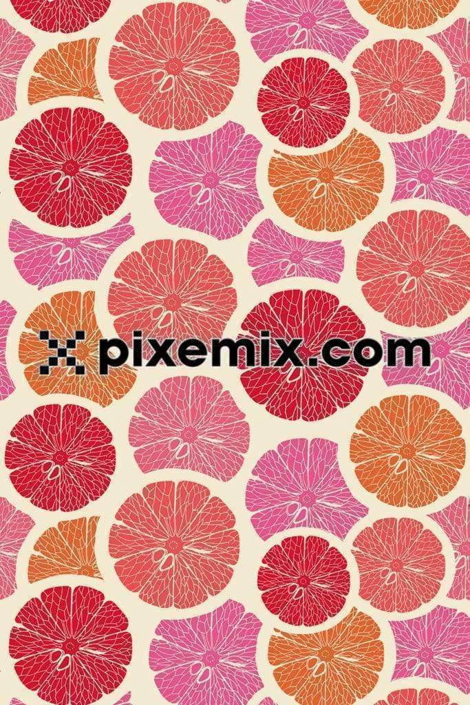 Sliced colorfull citrus fruits product graphic with seamless repeat pattern