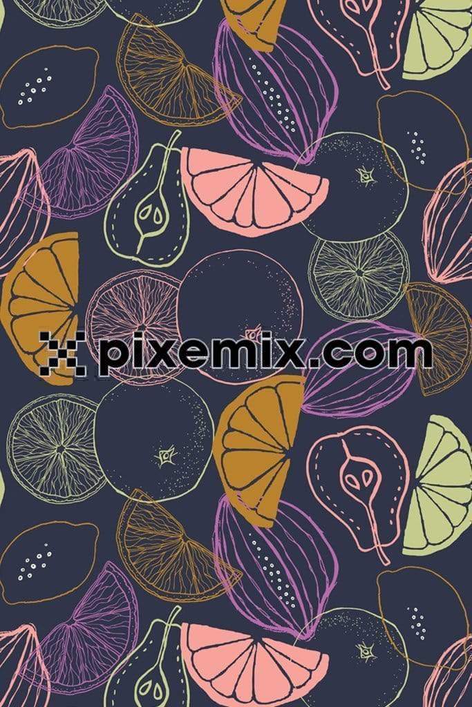 Doodle art fruits product graphic with seamless repeat pattern