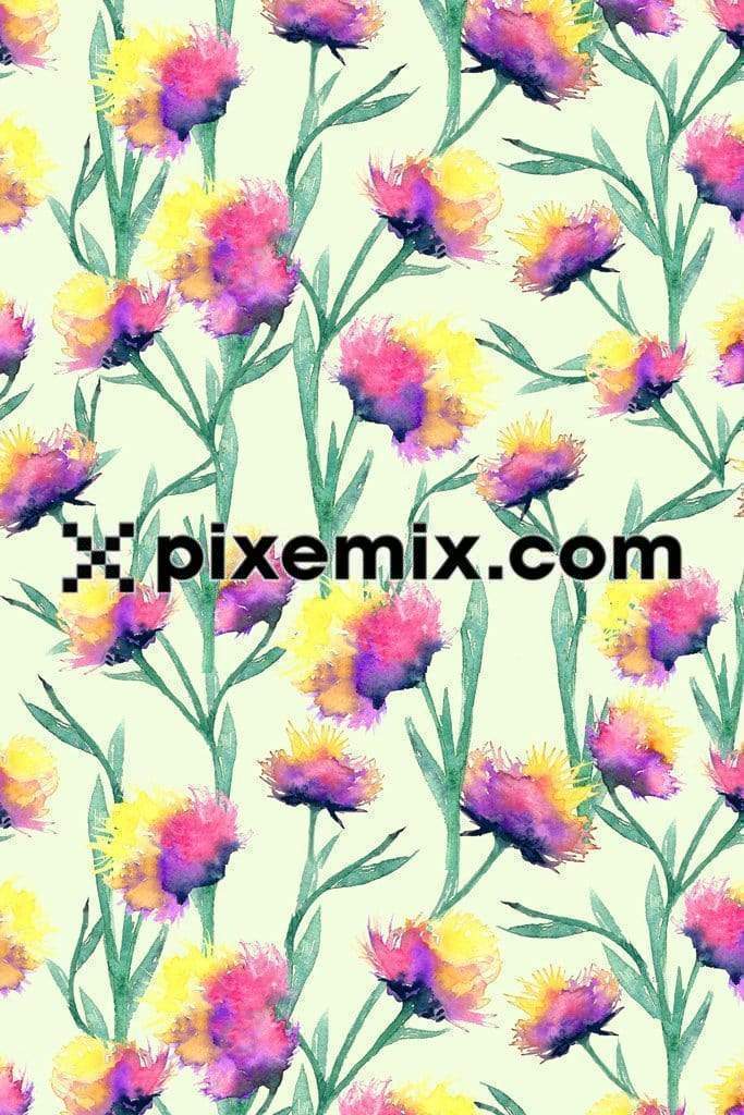 Colorfull watercolor florals product graphic with seamless repeat pattern