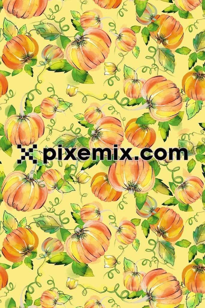 Watercolor pumpkin art product graphic with seamless repeat pattern