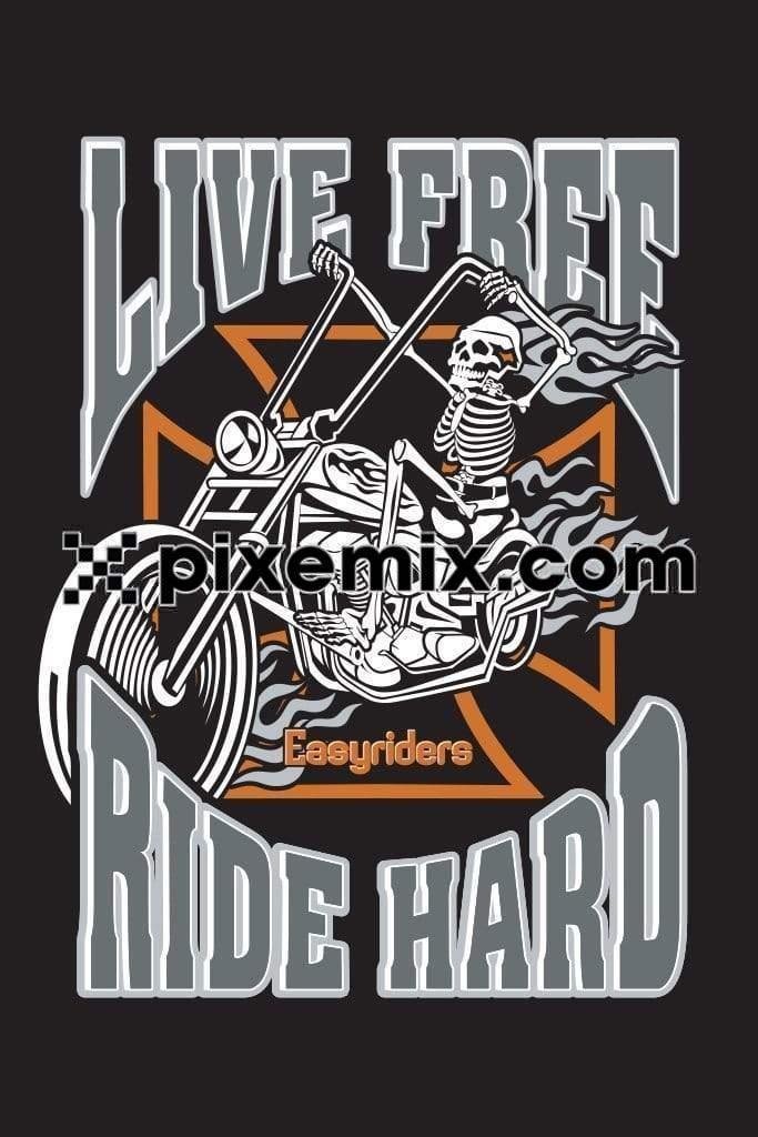 Skeleton riding on motorcycle vector product graphic