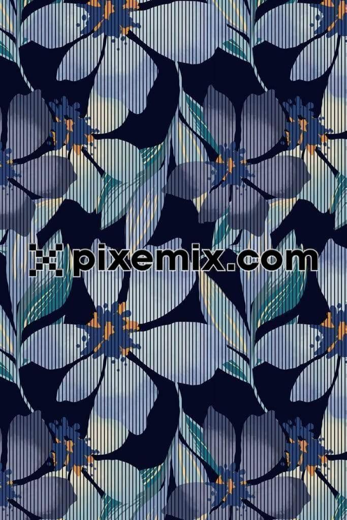 Lines and watercolor florals product graphic with seamless repeat pattern