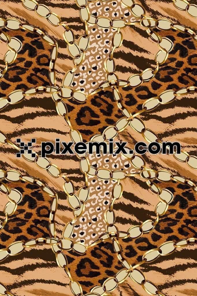 Wild cat screen and golden chain contemporary product graphic with seamless repeat pattern