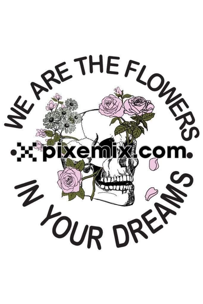 Skull and florals vector product graphic