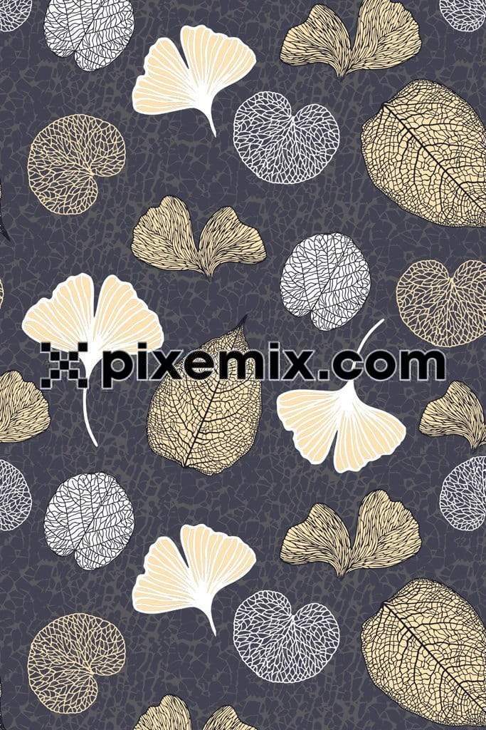 Skeleton leaves art product graphic with seamless repeat pattern