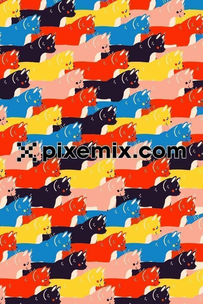Colorful cat popart vector product graphic with seamless repeat pattern