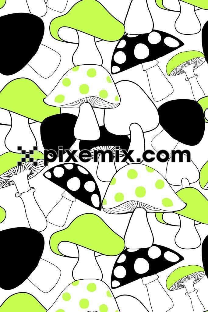 Popart inspried cute doodle mushroom product graphic with seamless repeat pattern