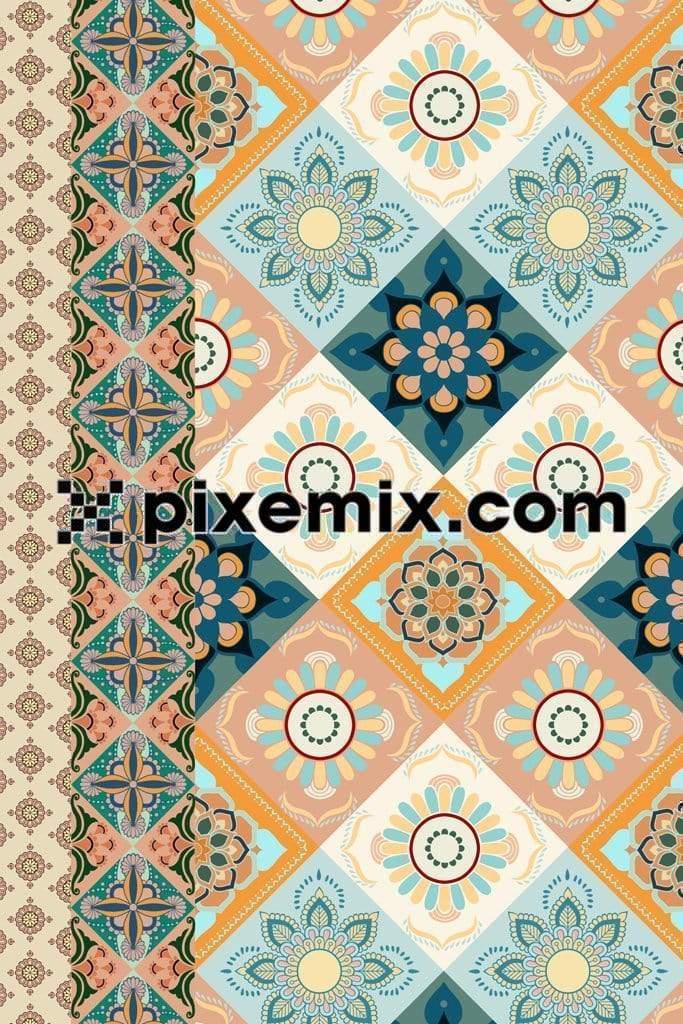 Geometrical tiles & vertical border product graphic with seamless repeat pattern 