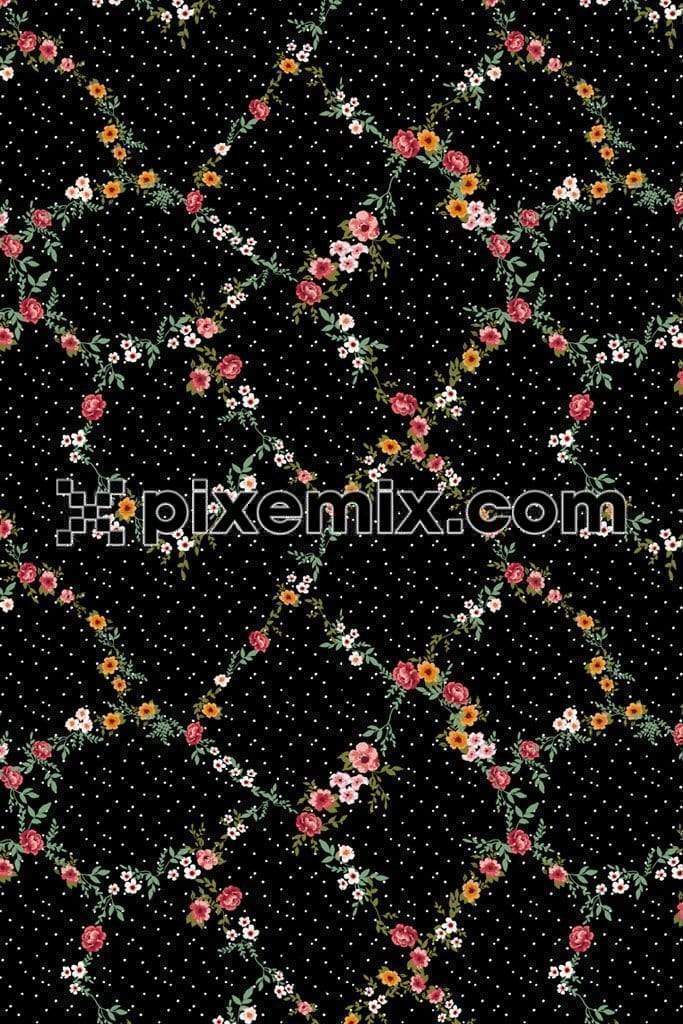 Ditsy polka dots & florals product graphic with seamless repeat pattern 