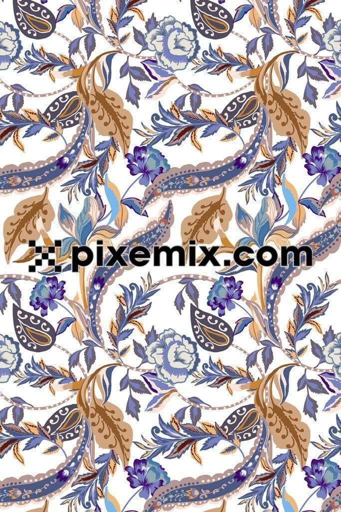 Ornated florals and paisley product graphic with seamless repeat pattern