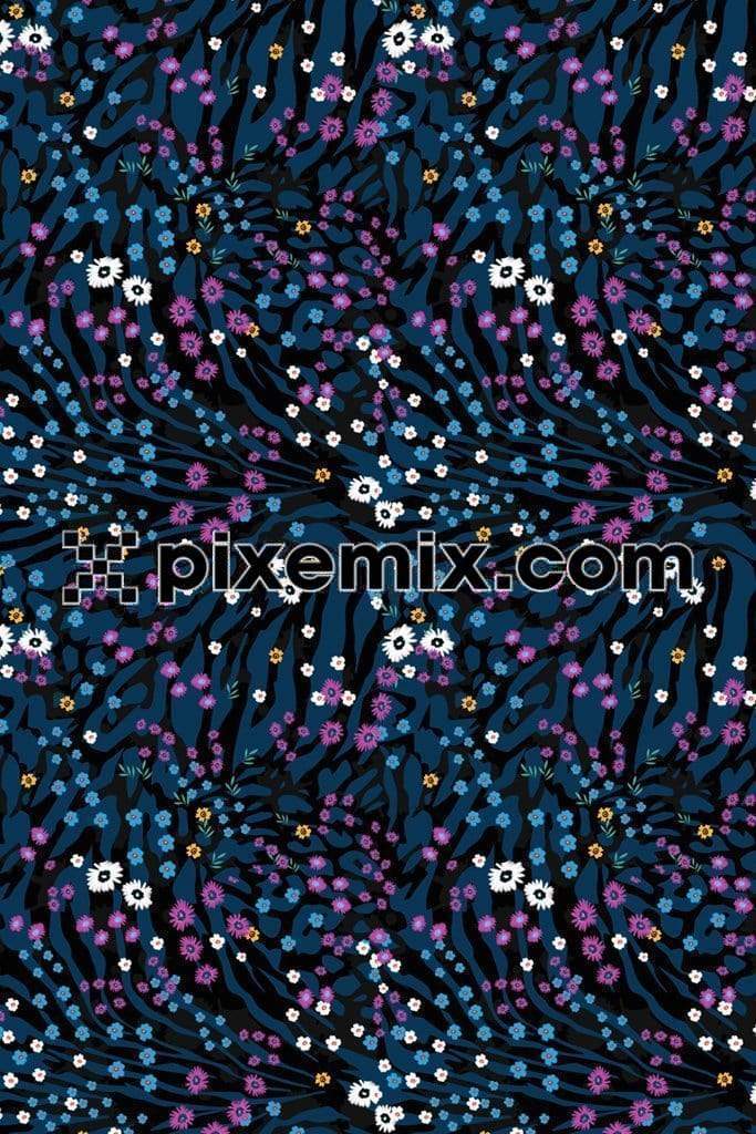 Ditsy florals & monochrome zebra stripes product graphic with seamless repeat pattern