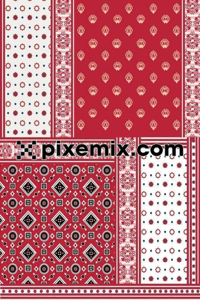 Block print inspired mix & match product graphic with seamless repeat pattern