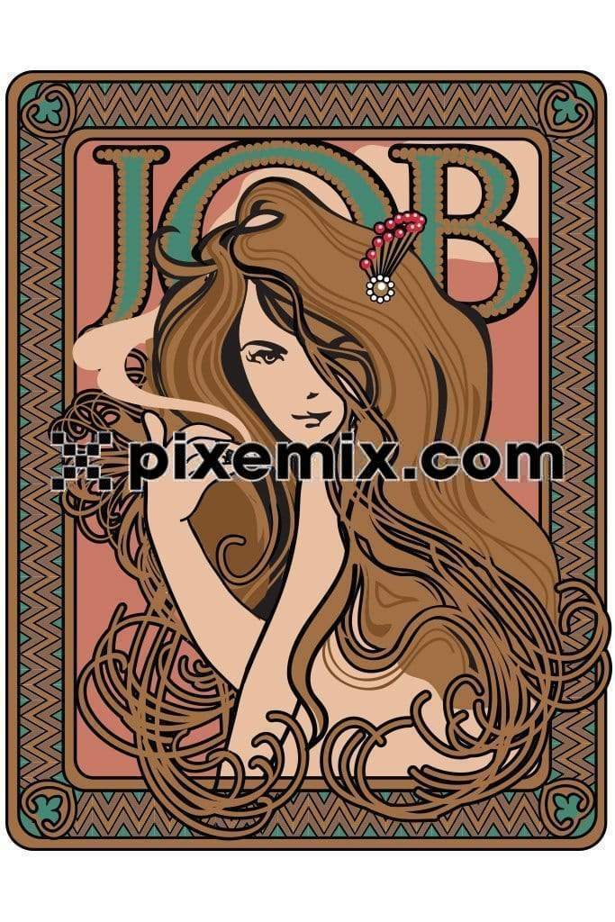 Vintage girl around artistic frame art product graphic