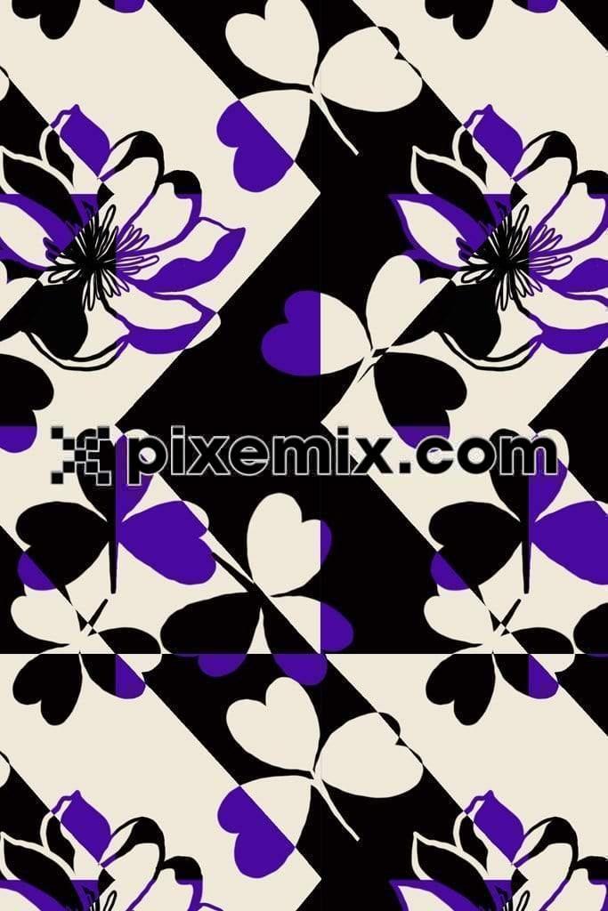 Abstract negative & positive floral art product graphic with seamless repeat pattern