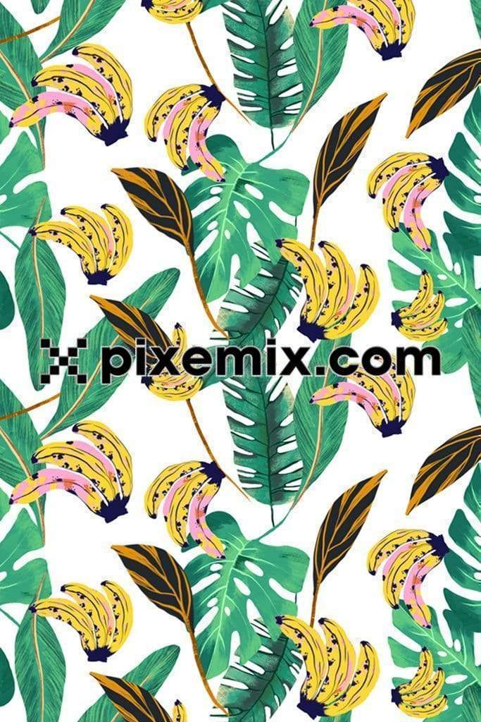 Tropical leaves & banana product graphic with seamless repeat pattern