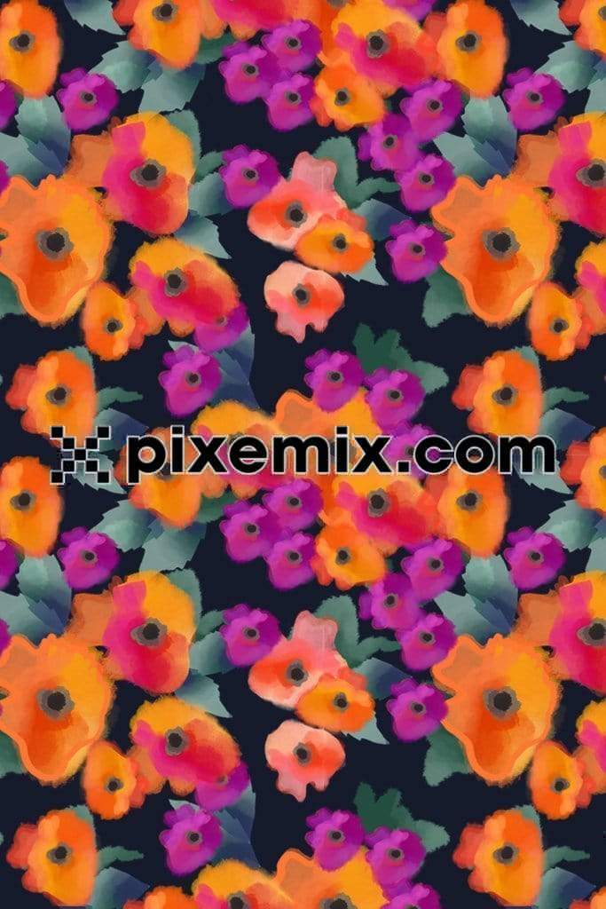 Blurry & bright watercolor florals product graphic with seamless repeat pattern