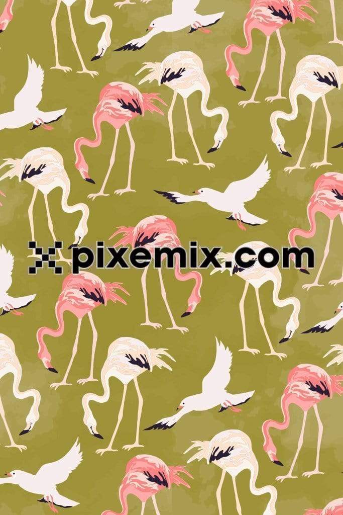 Tropical abstract flamingo & sea bird product graphic with seamless repeat pattern