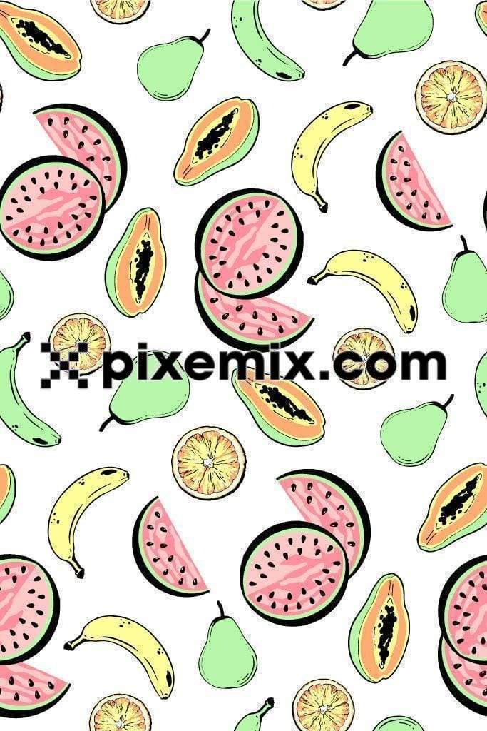 Colorful & pastels sliced tropical fruits product graphic with seamless repeat pattern