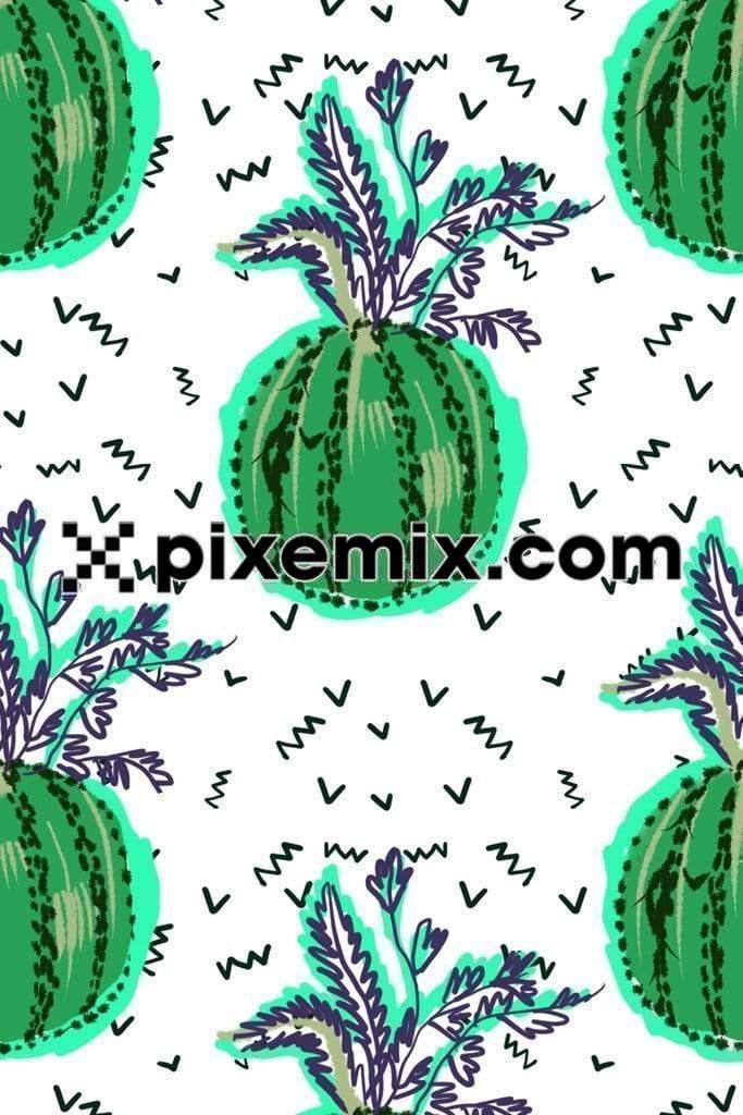 Watermelon fun doodle art product graphic with seamless repeat pattern 