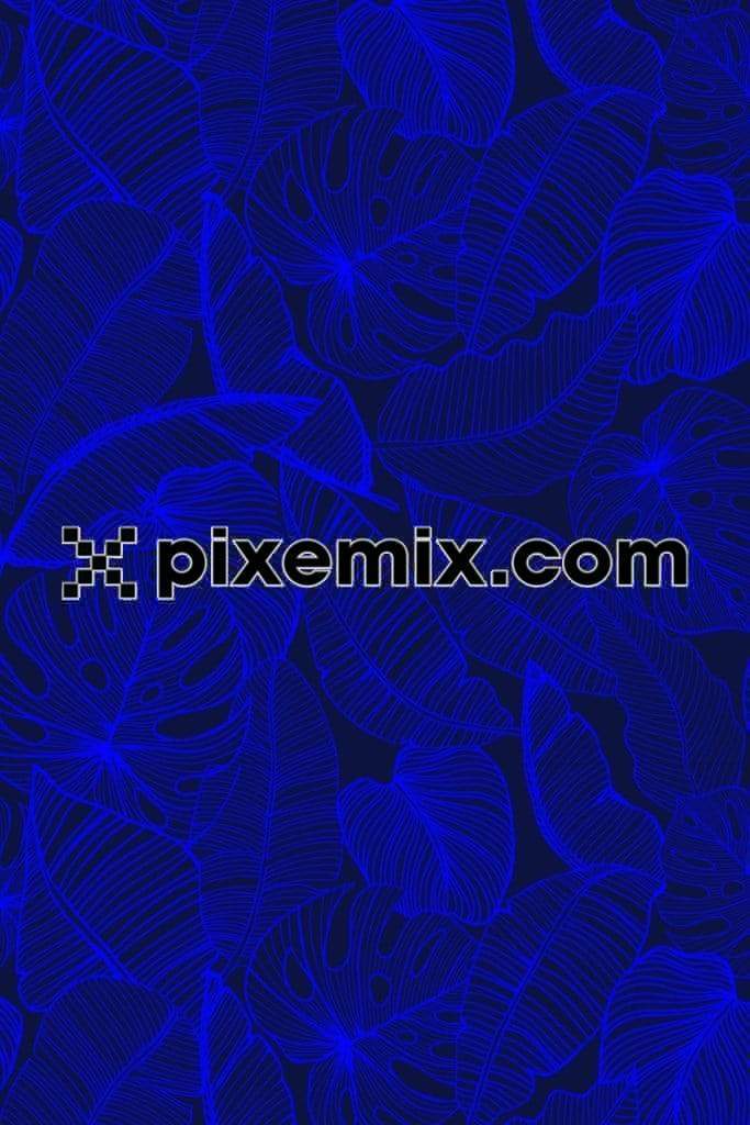 Neon tropical leaves lineart product graphic with seamless repeat pattern 