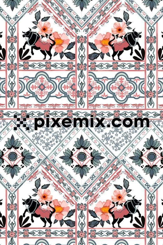 Artistic beautiful traditional wall art product graphic with seamless repeat pattern 