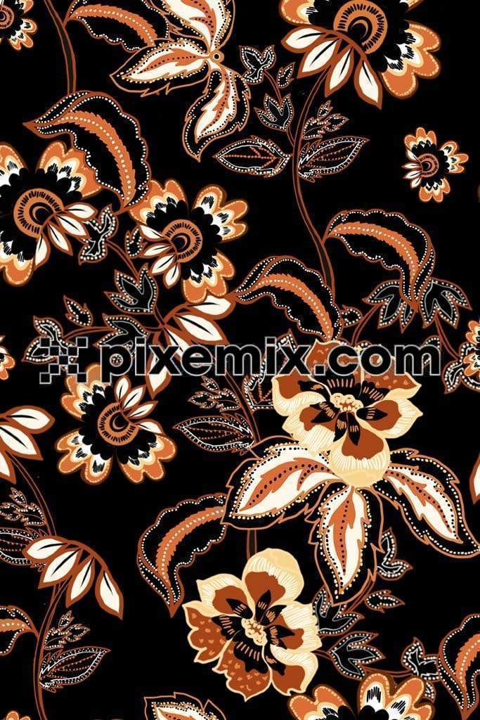Artistic floral & dotted lines product graphic with seamless repeat pattern 