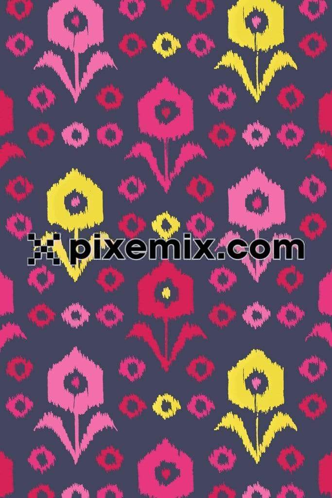 Ikkat inspired minimal floral art product graphic with seamless repeat pattern 