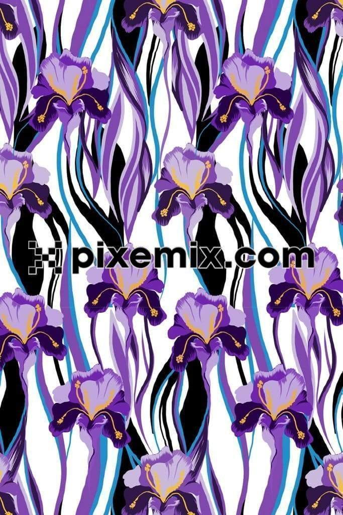 Abstract & flowy floral art product graphic with seamless repeat pattern 