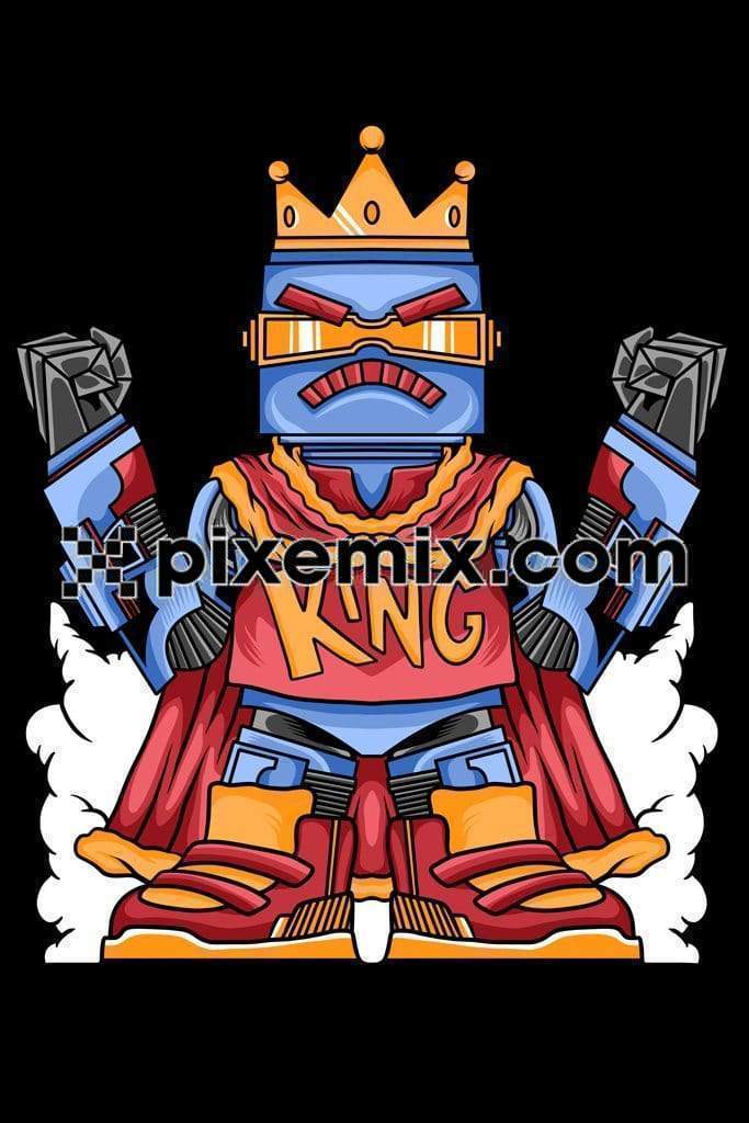 Cartoon inspired king robot quirky art illustration product graphic
