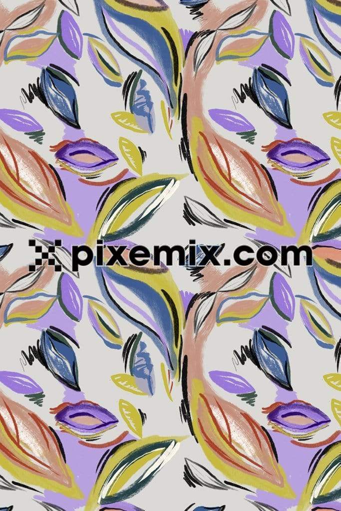Pastels abstract leaves product graphic with seamless repeat pattern 