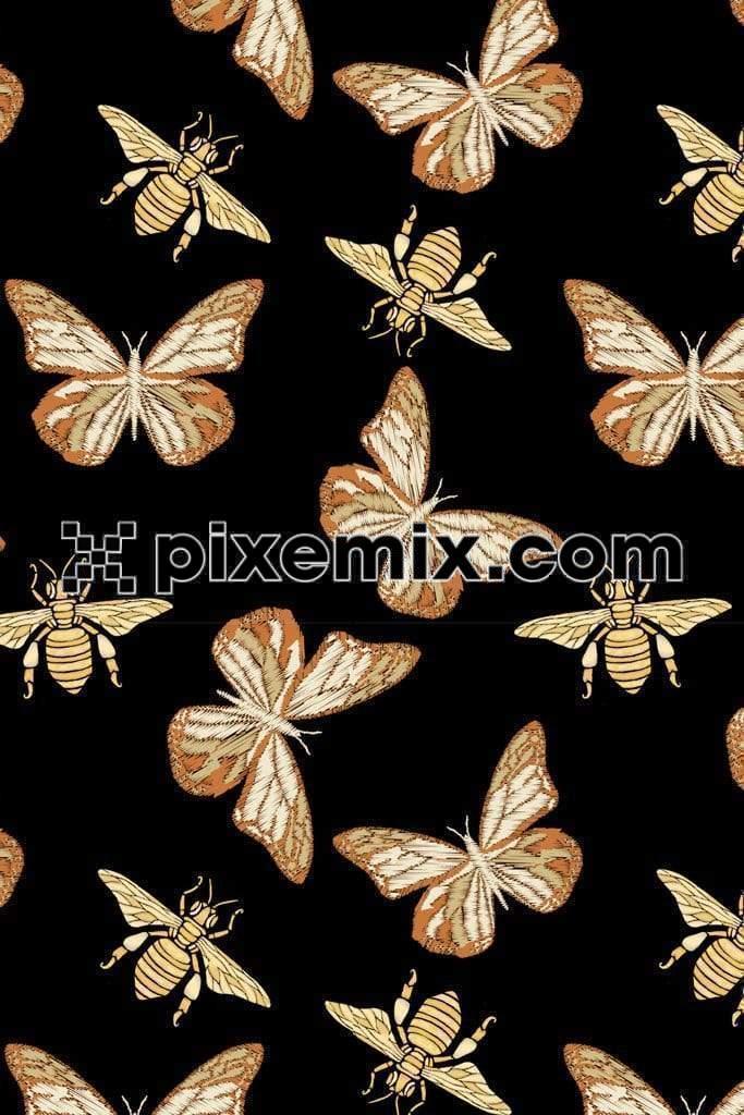 Embroiderd butterfly & bees product graphic with seamless repeat pattern 