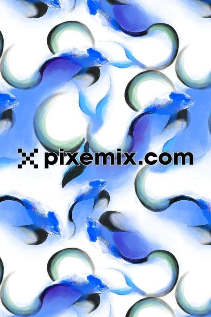 Abstract fish & bubble art product graphic with seamless repeat pattern 