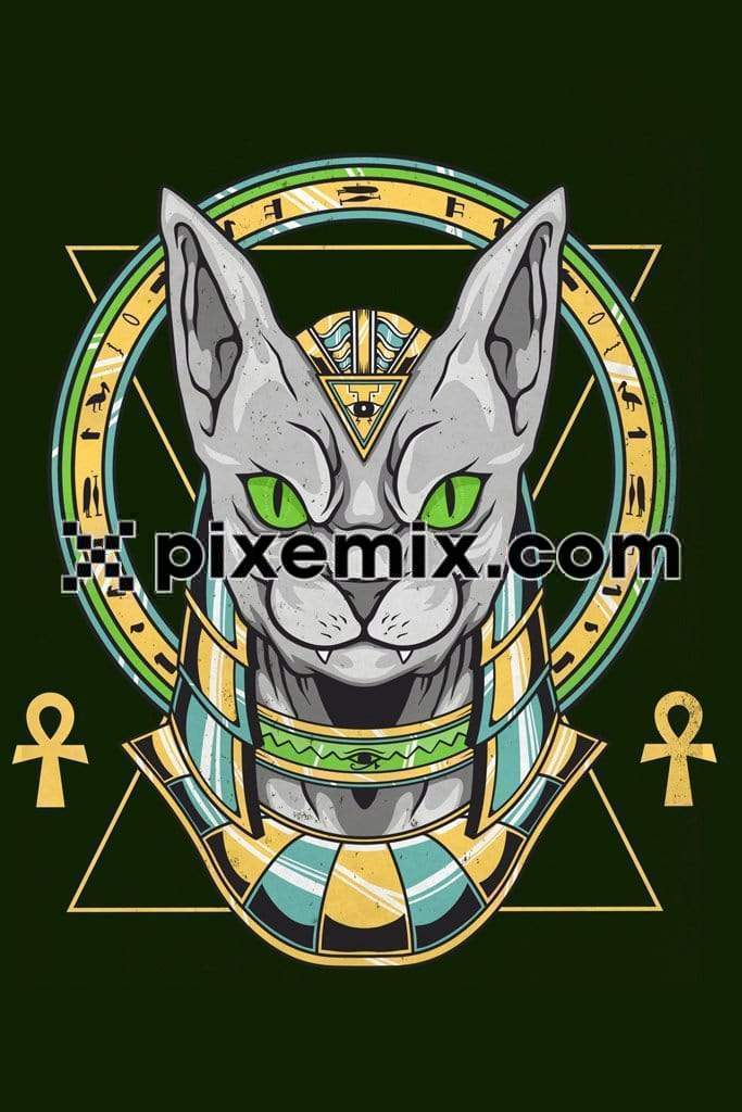 Ornated ancient egyptian cat illustration art product graphic 