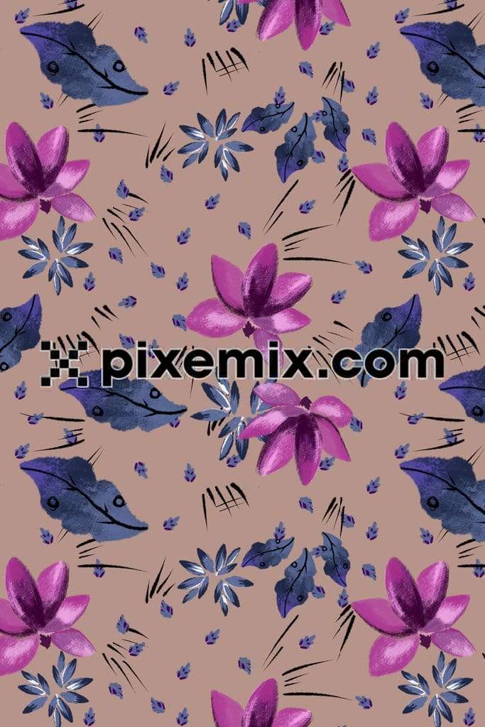 Abstract floral & leaf art product graphic with seamless repeat pattern 