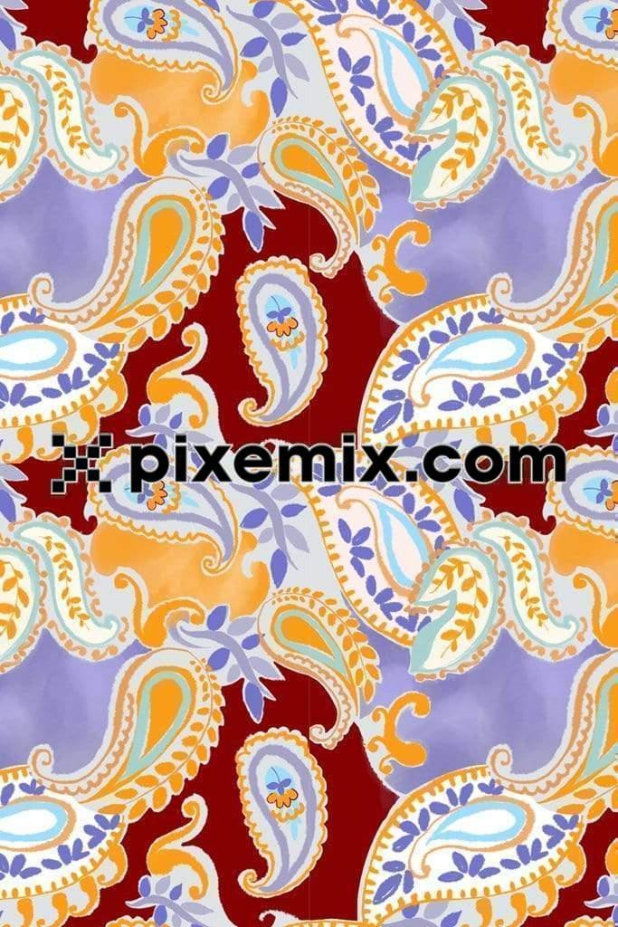 Colorblock watercolor paisley art product graphic with seamless repeat pattern 